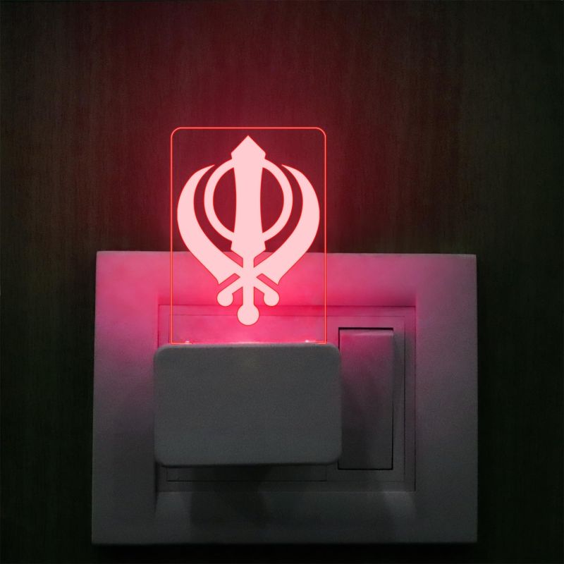 3D Illusion Sikh Khanda Plug Night Lamp with Multicolored Light | Religious Gift Items | Punjabi Symbol Lamp